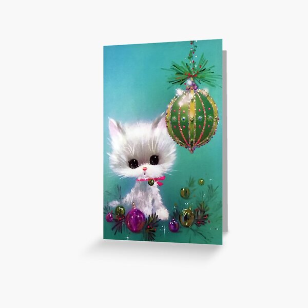 Retro Christmas Card Kitty Greeting Card