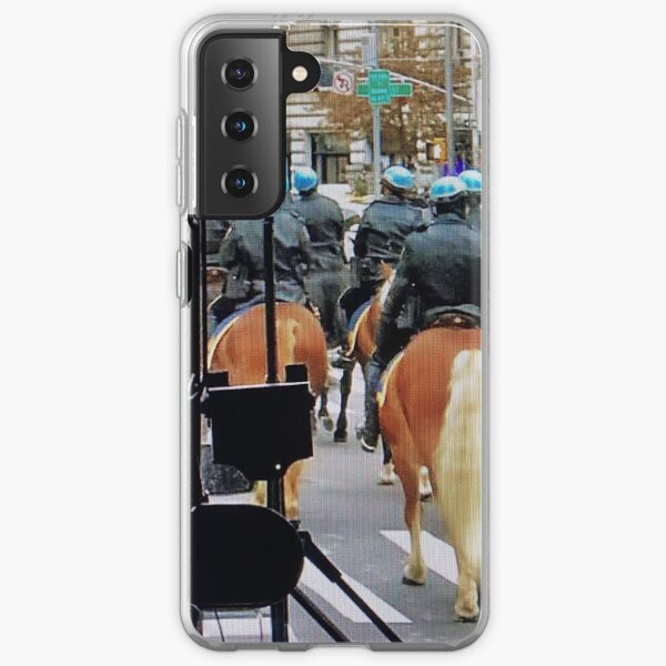 NYC Police Horses Viewed from a city bus Circa 2019 Samsung Galaxy Soft Case