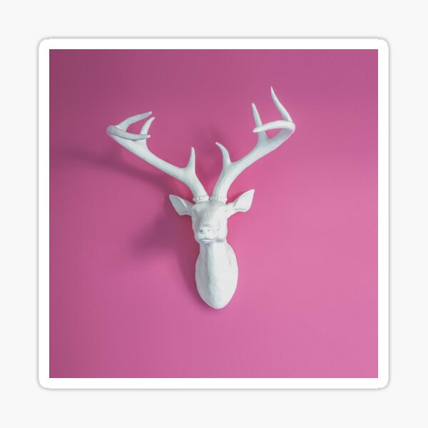 "White deer head sculpture on bright pink background" Sticker for Sale