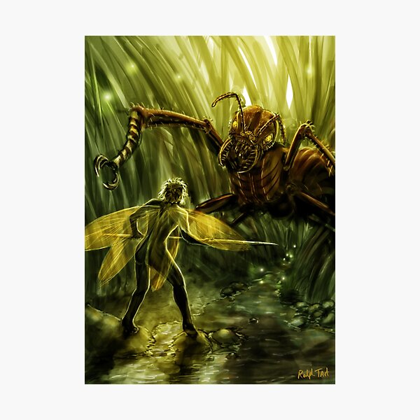 Fairy Confronting a Giant Ant in the Garden, Fantasy Photographic Print