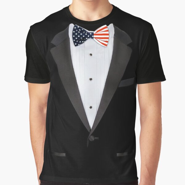 Realistic American Tuxedo Shirts with USA Bow Tie Graphic T-Shirt