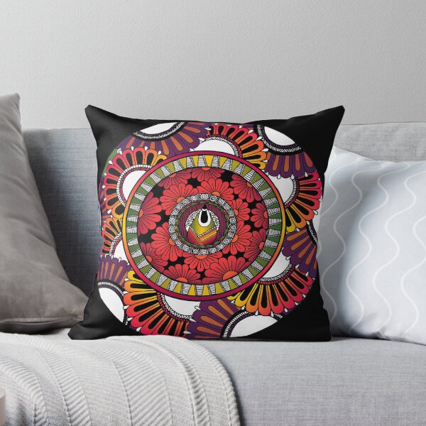 Infloresence Mandala | Black by SimmyGhatt Throw Pillow