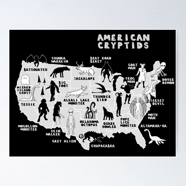 Item preview, Map Of Cryptids In The USA designed and sold by whitepaperbag.