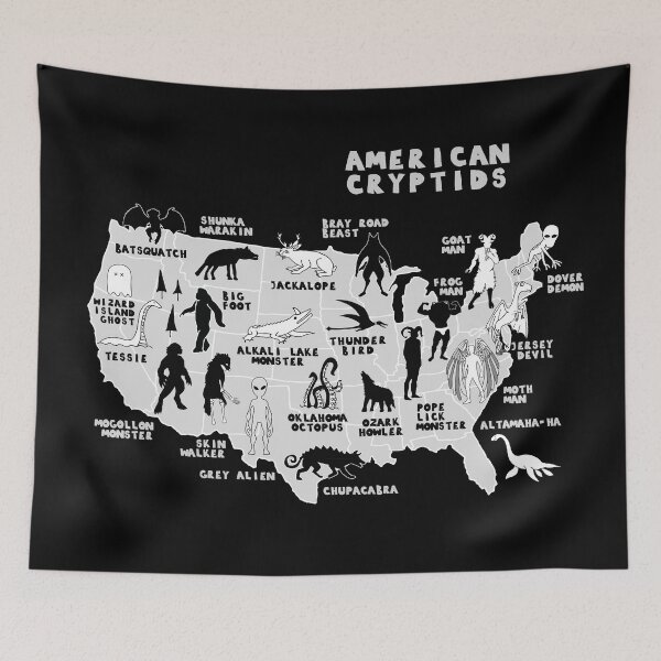 Item preview, Map Of Cryptids In The USA designed and sold by whitepaperbag.