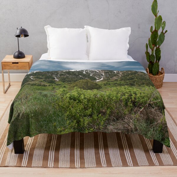 Item preview, Mountain landscape scene with blue sky, clouds, green trees, plants, rocks, boulders and snow designed and sold by Ventures1.