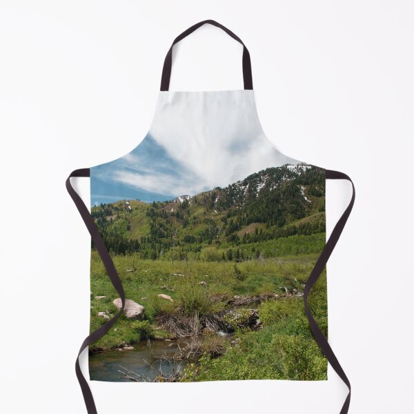 Item preview, Mountain landscape scene with blue sky, clouds, green trees, plants, rocks, boulders and snow designed and sold by Ventures1.