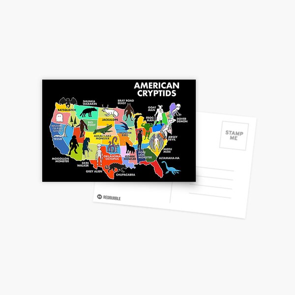 Artikel-Vorschau von Karte der Kryptiden in den USA, designt und verkauft von whitepaperbag.