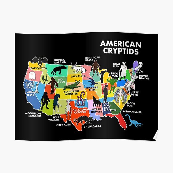 Map Of Cryptids In The US Poster