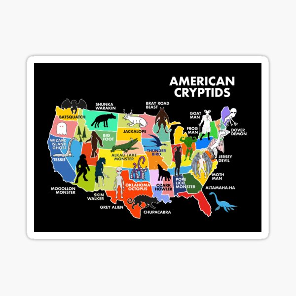 Item preview, Map Of Cryptids In The US designed and sold by whitepaperbag.