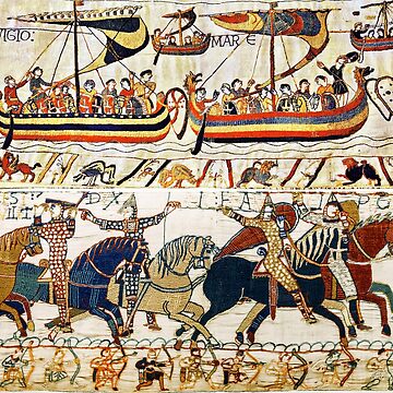 Artwork thumbnail, THE BAYEUX TAPESTRY ,BATTLE OF HASTINGS ,NORMAN KNIGHTS HORSEBACK, ARCHERS AND VIKING SHIPS by BulganLumini