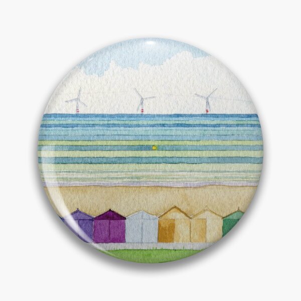 Item preview, beach huts with wind turbines  designed and sold by Hayley Holliday.