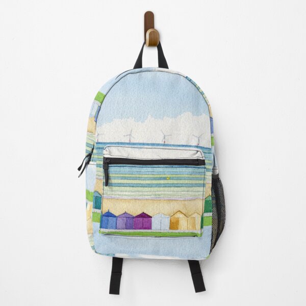 Item preview, beach huts with wind turbines  designed and sold by Hayley Holliday.