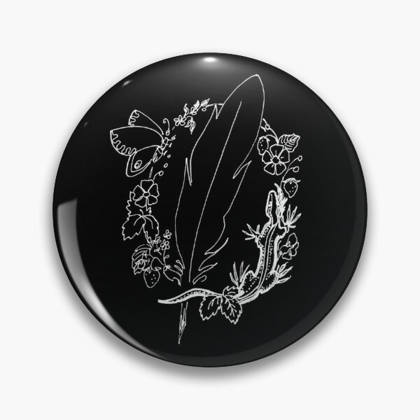 Item preview, Quill And Lizard In Flower Wreath - Vignette  (white on a dark background) designed and sold by NotaBeneArts.