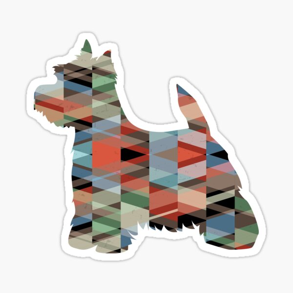 West Highland White Terrier - Westie - Colorful Geometric Pattern Silhouette - Plaid Sticker