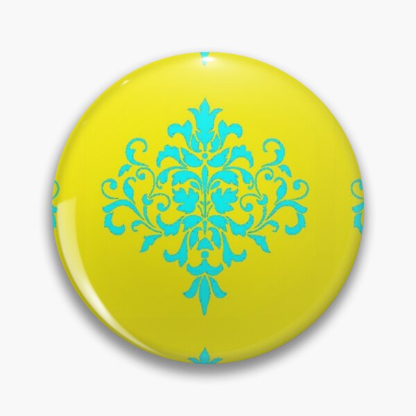 Item preview, Blue damask on yellow designed and sold by tetibright.