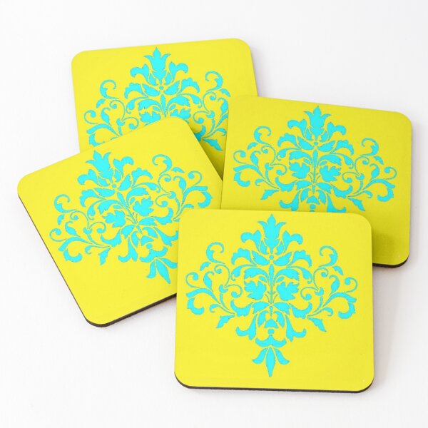 Item preview, Blue damask on yellow designed and sold by tetibright.