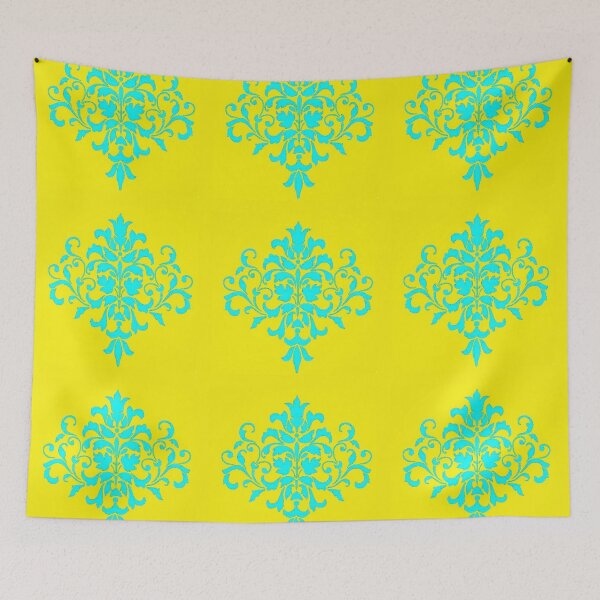 Item preview, Blue damask on yellow designed and sold by tetibright.