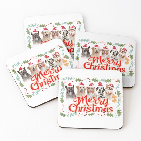 Item preview, Five dogs with Christmas hats, group of dogs wishes a Merry Christmas designed and sold by Toffy2222.