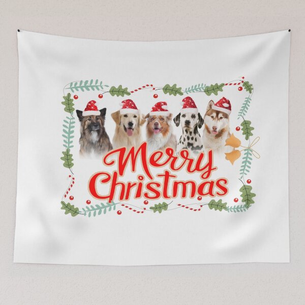 Item preview, Five dogs with Christmas hats, group of dogs wishes a Merry Christmas designed and sold by Toffy2222.