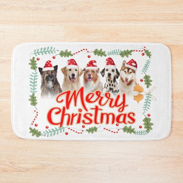 Item preview, Five dogs with Christmas hats, group of dogs wishes a Merry Christmas designed and sold by Toffy2222.