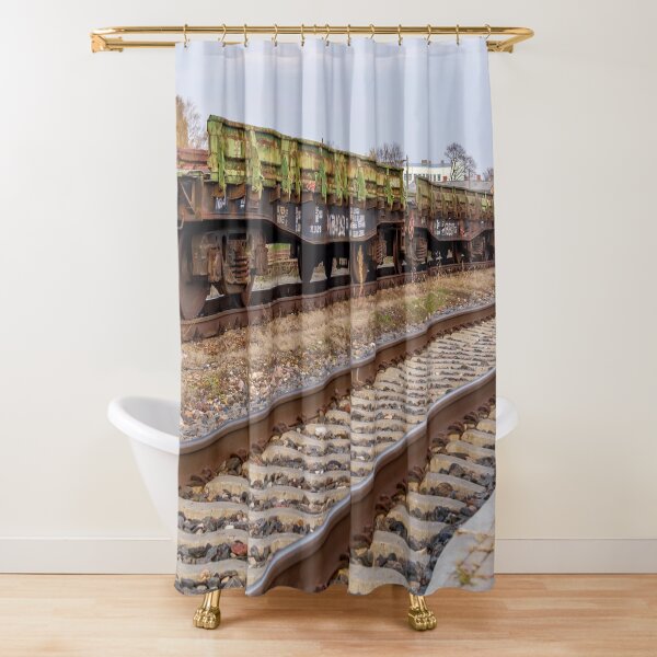 Item preview, Railroad track and chain of old rusty wagons designed and sold by lena-maximova.