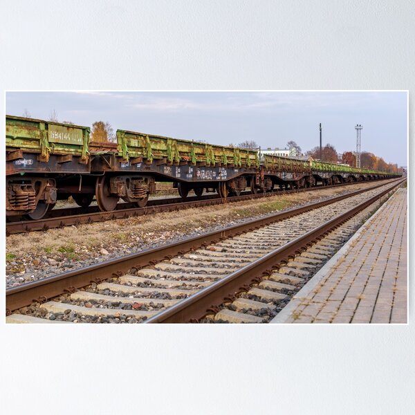 Item preview, Railroad track and chain of old rusty wagons designed and sold by lena-maximova.