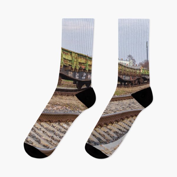 Item preview, Railroad track and chain of old rusty wagons designed and sold by lena-maximova.