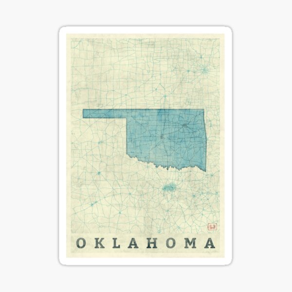 Oklahoma State Map Blue Vintage Sticker