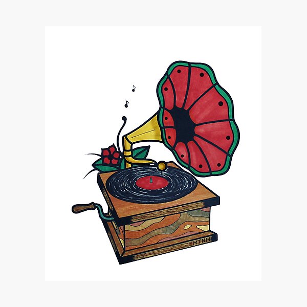 gramophone vintage à l'ancienne dans un style doodle. phonographe