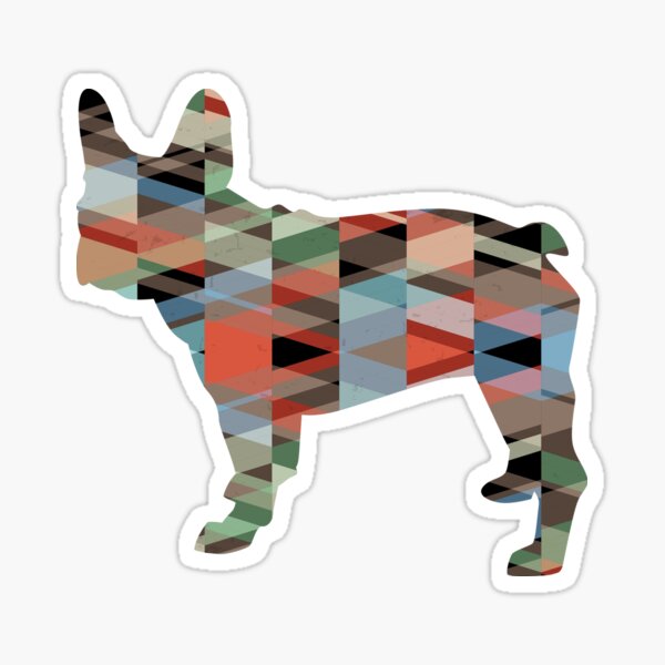French Bulldog Colorful Geometric Pattern Silhouette - Plaid Sticker