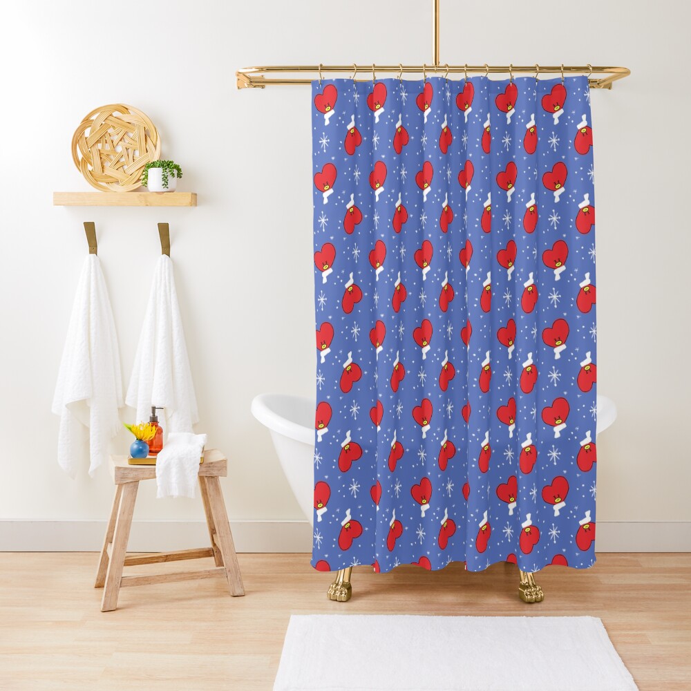 Heart Shape BTS Tata Christmas Pattern Shower Curtain