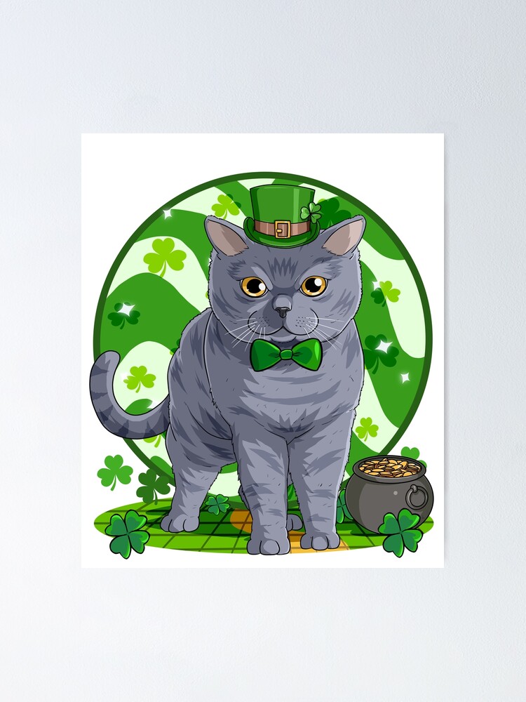 British Shorthair Cat Irish Leprechaun Patricks Day Poster