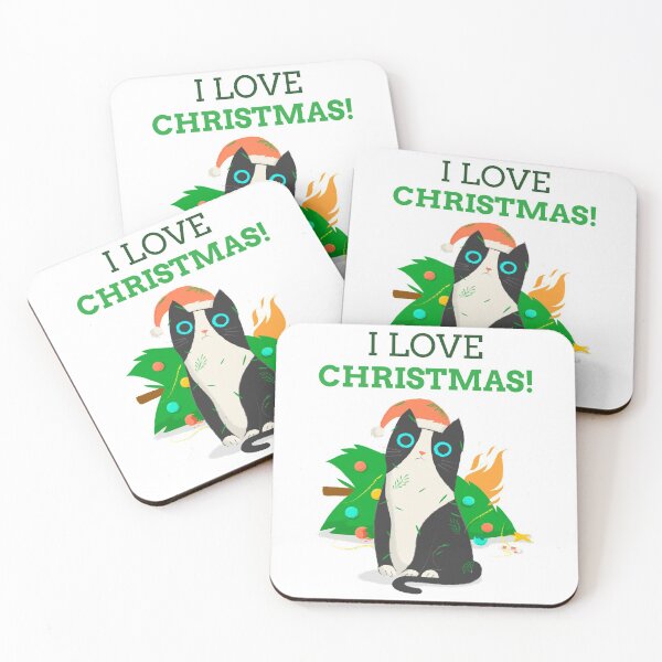 Item preview, Christmas cat with tree - I Love Christmas designed and sold by Kawalicious.