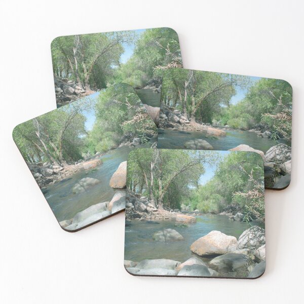 Item preview, Mountain river with rocks and boulders, green trees, water designed and sold by Ventures1.