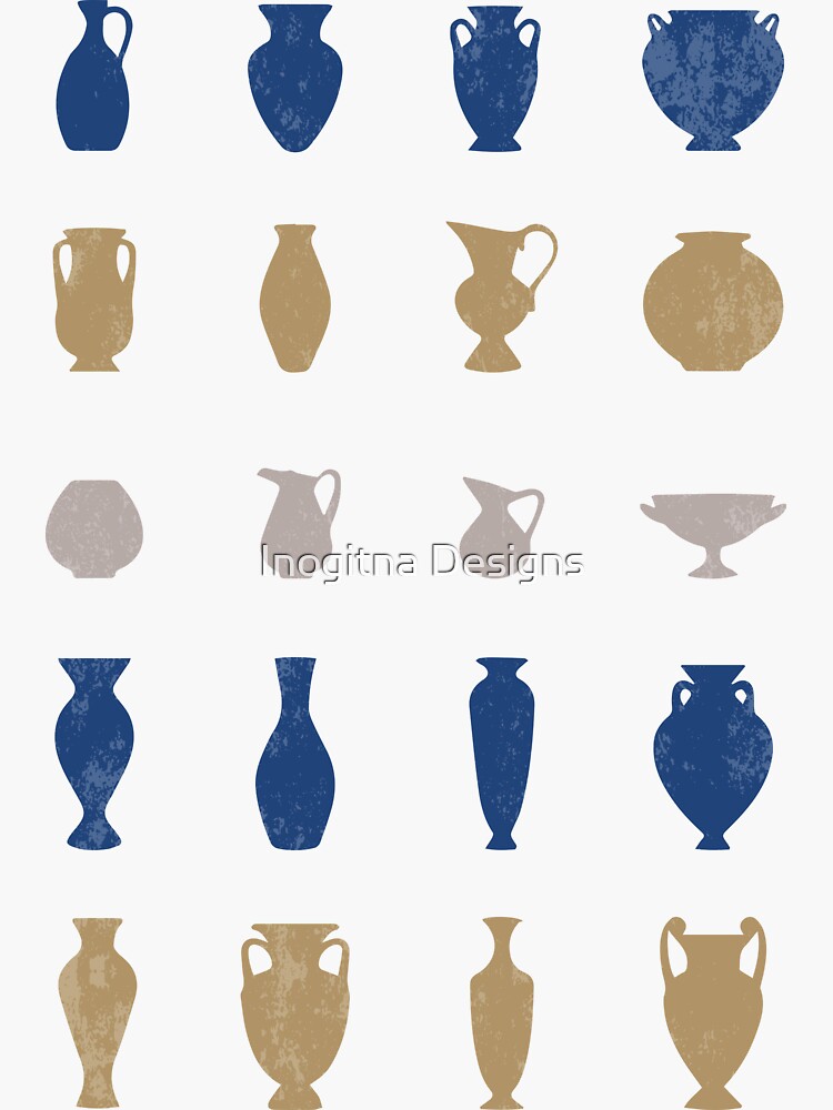 Blue and Gold Ancient Greek Pottery Vases Silhouettes by inogitna
