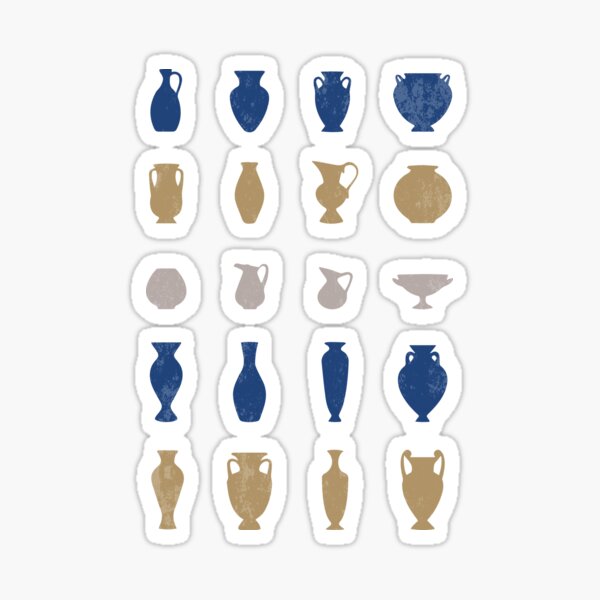 Blue and Gold Ancient Greek Pottery Vases Silhouettes Sticker