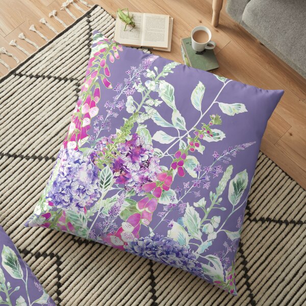 Pink Foxgloves & Hydrangeas Floor Pillow