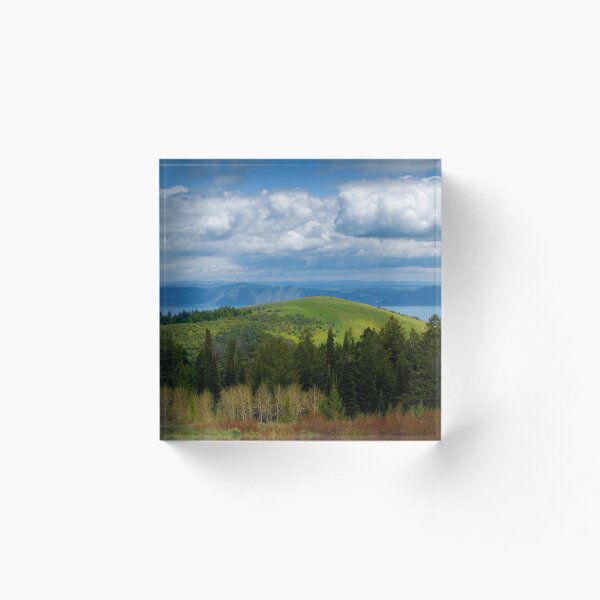 Item preview, Summer mountain with trees, grass, plants, water, blue sky and clouds  designed and sold by Ventures1.