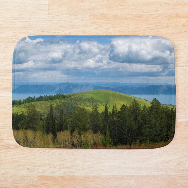 Item preview, Summer mountain with trees, grass, plants, water, blue sky and clouds designed and sold by Ventures1.