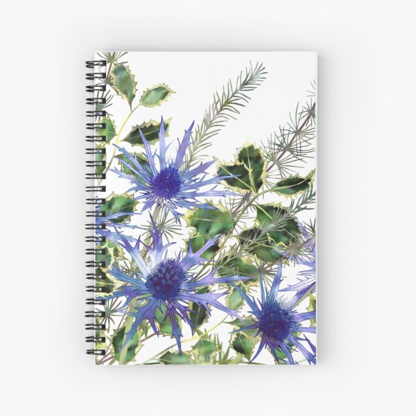 Sea Holly Flowers, Holly Leaves & Pine Needles Spiral Notebook