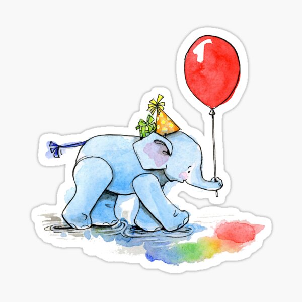 Birthday Elephant - by Amy Preveza Sticker