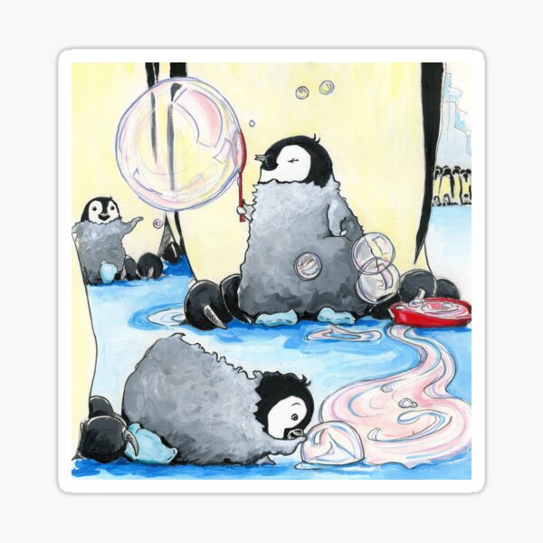 Penguins Blowing Bubbles - by Amy Preveza Sticker