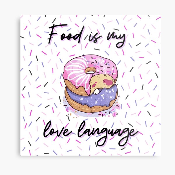 Food is my love language Donut pattern pink, purple, confetti background, jelly filled sprinkles, WHITE BACKGROUND Metal Print