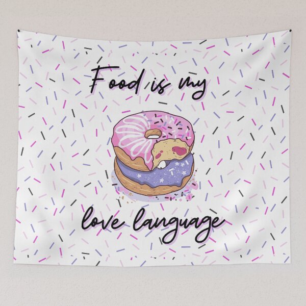 Item preview, Food is my love language Donut pattern pink, purple, confetti background, jelly filled sprinkles, WHITE BACKGROUND designed and sold by JustAMillenial -.
