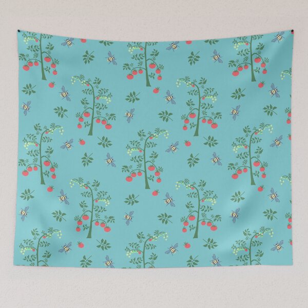 Item preview, Tomato plant and bees blue designed and sold by Amalus-files.