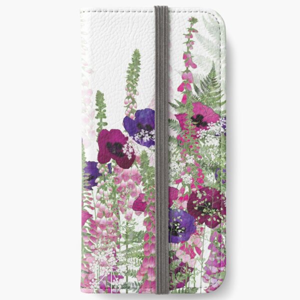 Purple Poppies, Pink Foxgloves & Ferns iPhone Wallet