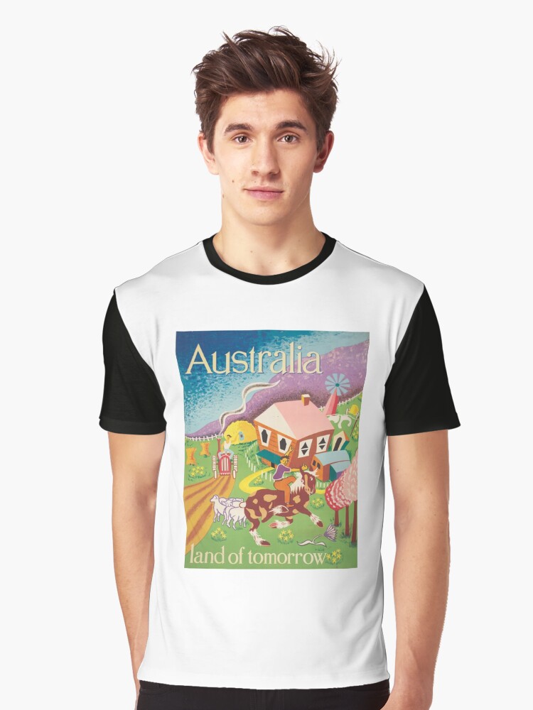 Thumbnail 1 of 5, Graphic T-Shirt, Australia Land of Tomorrow, vintage poster designed and sold by Dollfacedesign.