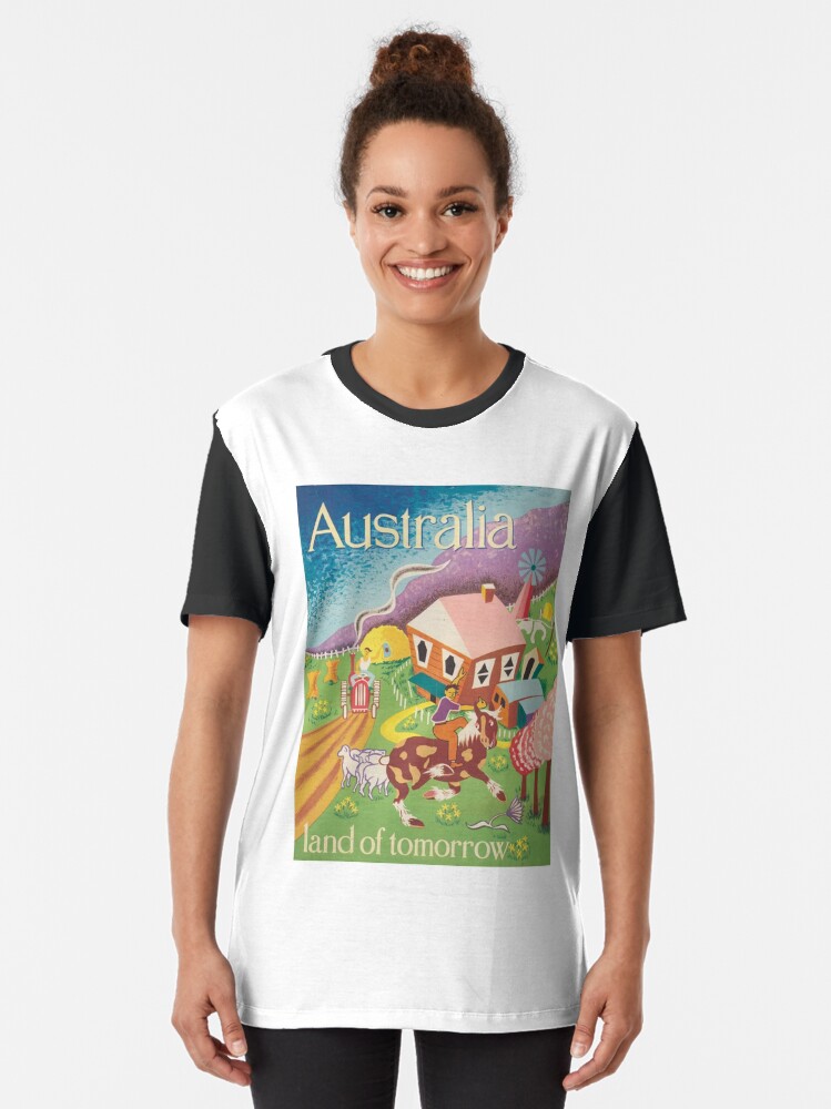 Thumbnail 2 of 5, Graphic T-Shirt, Australia Land of Tomorrow, vintage poster designed and sold by Dollfacedesign.