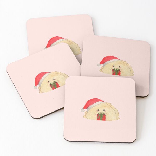 Item preview, Adorable cute christmas pierogi dumplings in santa hat holding a present designed and sold by littlebluefawn.