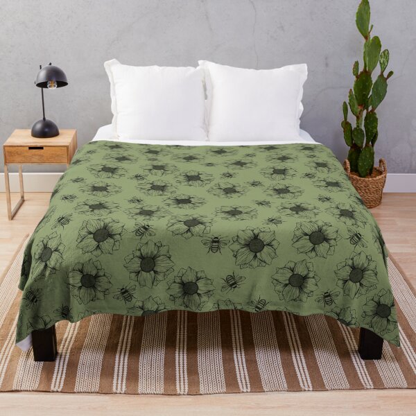 Item preview, Bumblebee & Flower, simple, elegant, trendy pattern in green designed and sold by Shelleywebb.